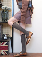 Fine Wool Knit Brown Crew Socks