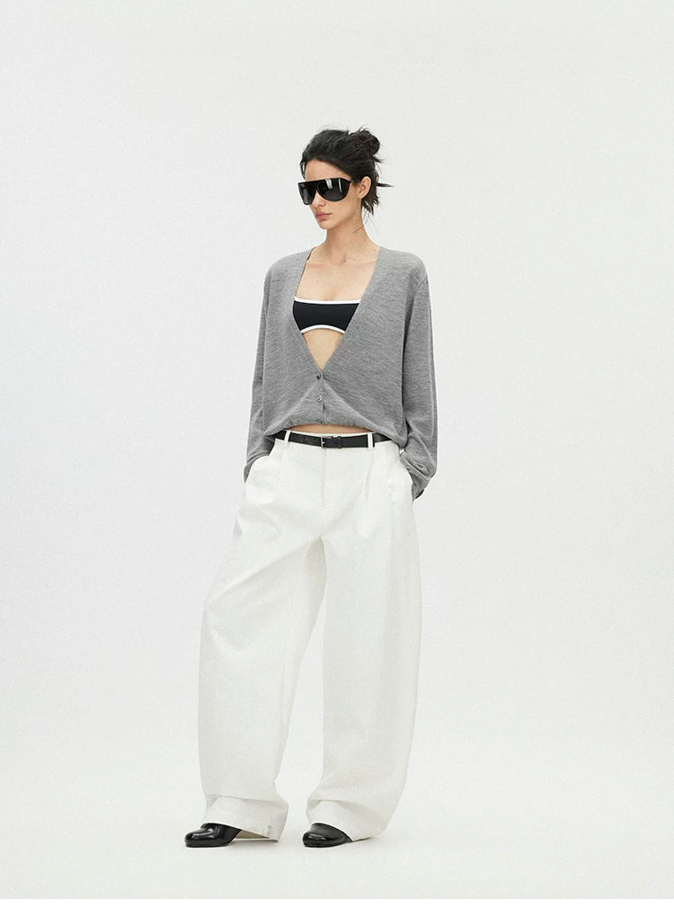 Deep V-Neck 100% Merino Wool Lightweight Cardigan