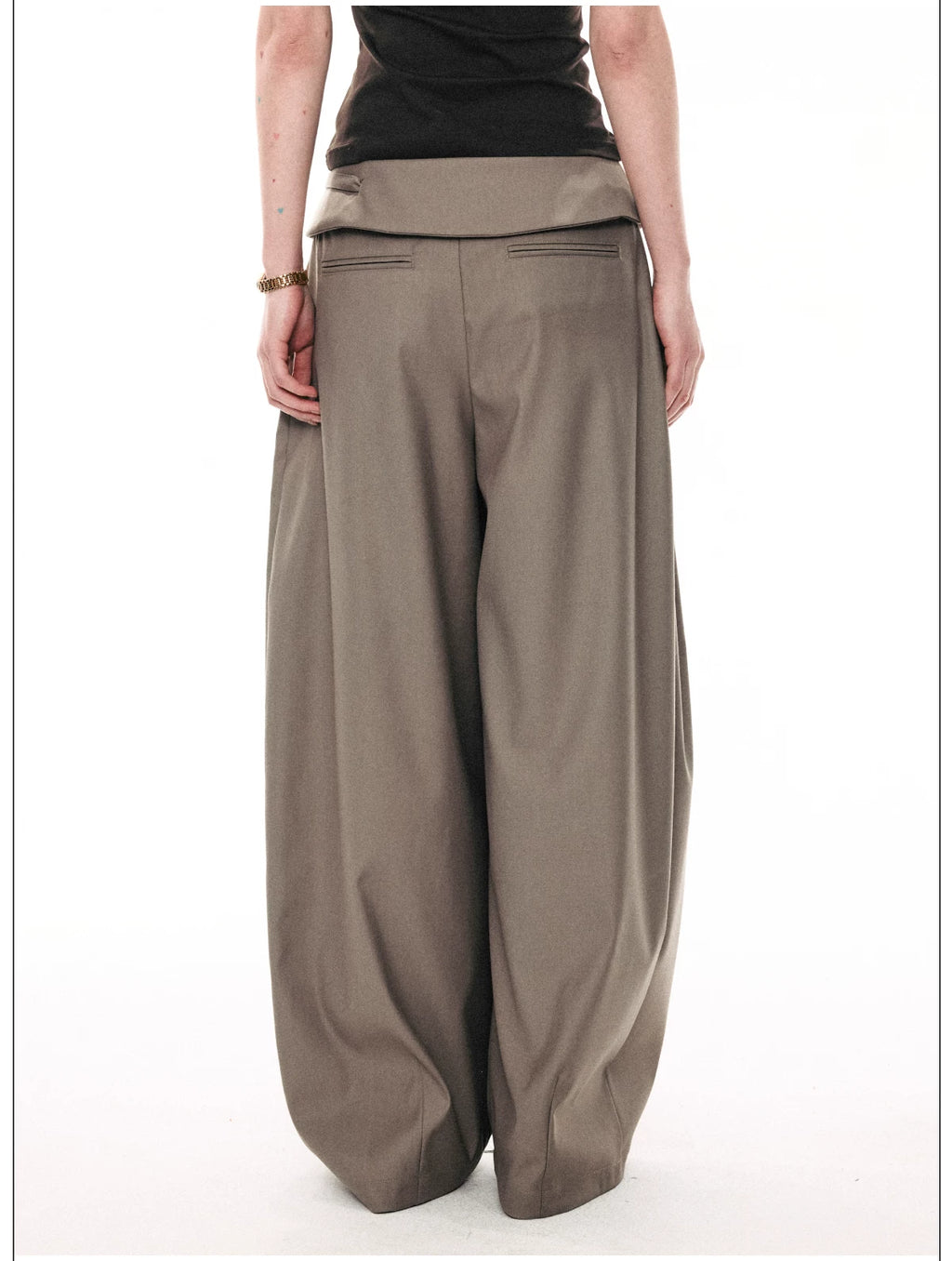 French Style Foldover Wide-Waist Tie Loose Wide-Leg Pants