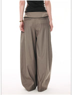 French Style Foldover Wide-Waist Tie Loose Wide-Leg Pants