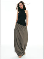 Autumn Wool-Blend Wide-Leg Tailored Pants with Layered Tie Details