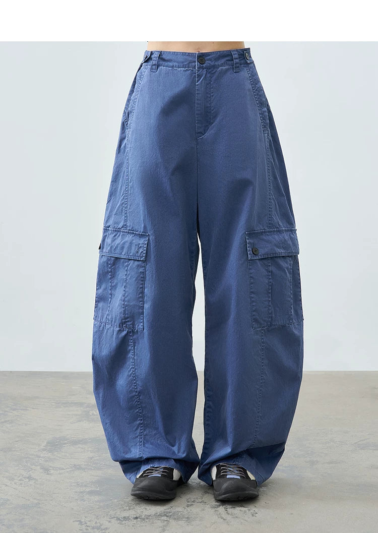 Loose Casual Textured Washed Curved Leg Pants