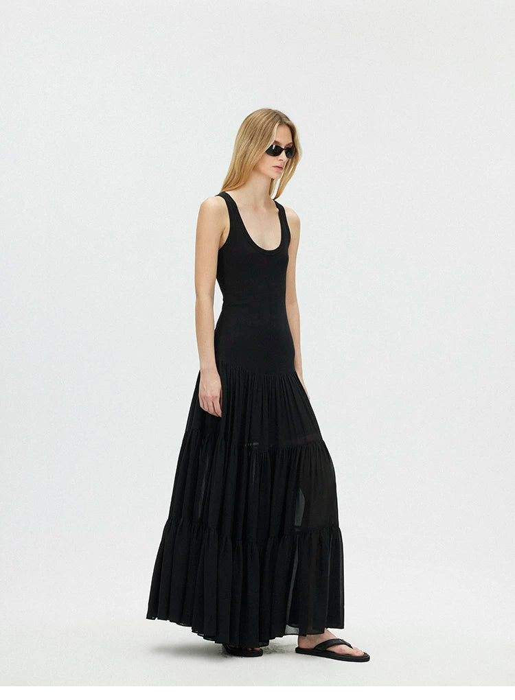 Layered Chiffon A-Line Maxi Dress