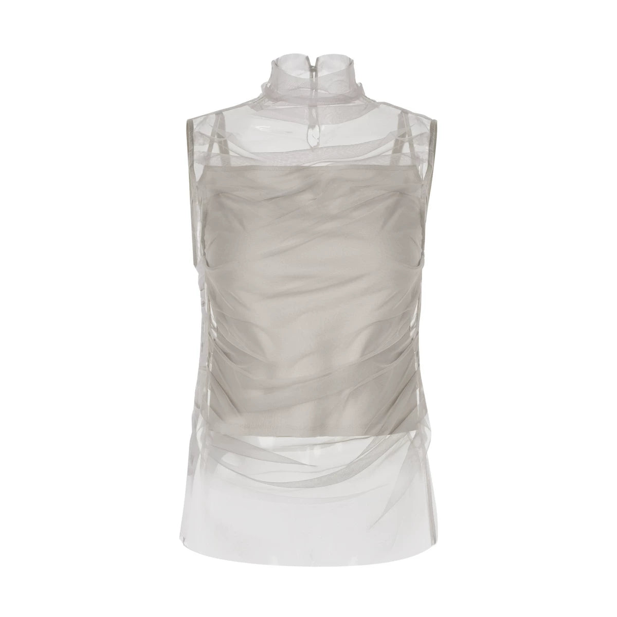 Ruched Mesh Sleeveless Top