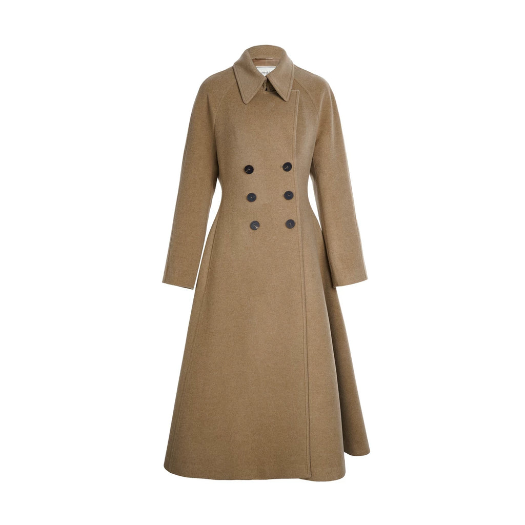 A-Line Hem Waist-Cinching Wool Trench Coat