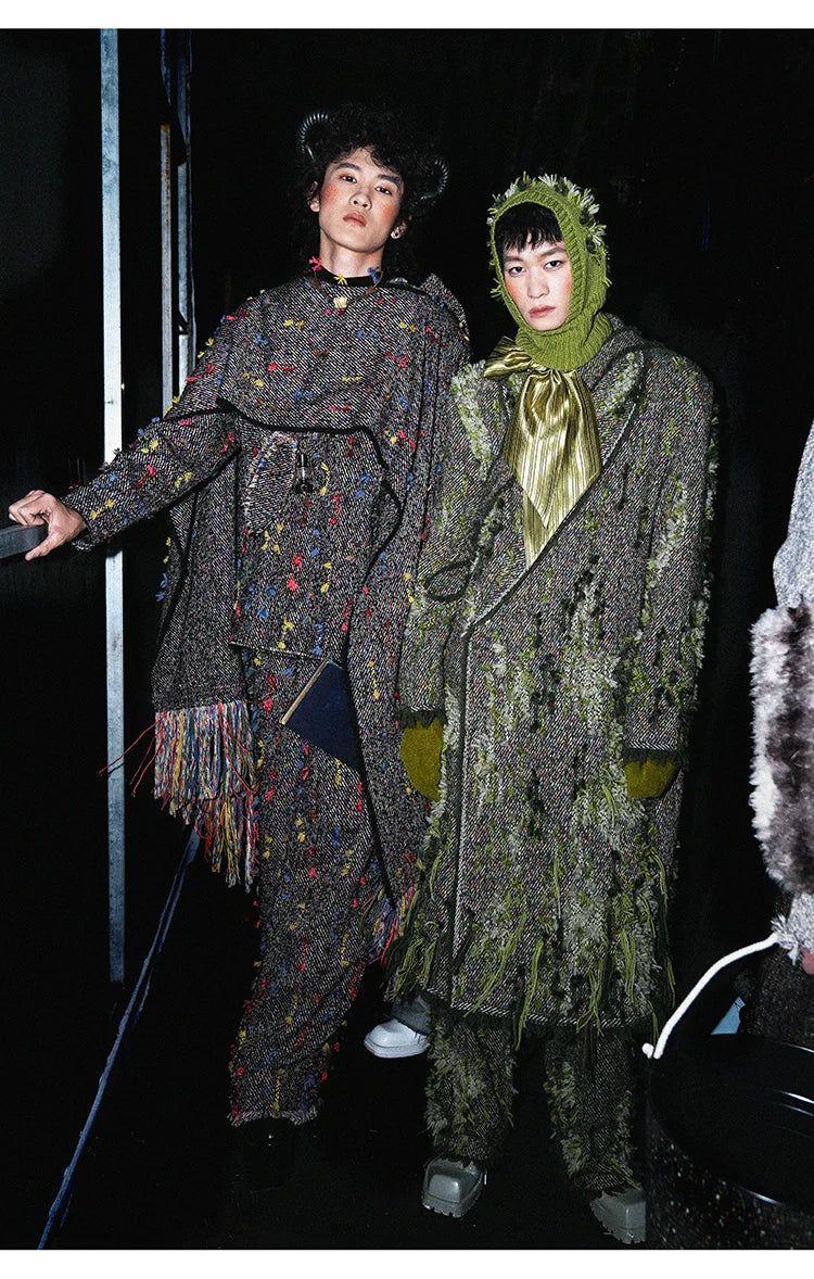 Handmade Mossy Textured Fringe Long Loose Coat