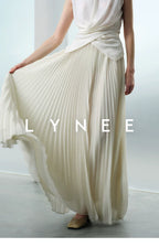 Elegant Chiffon Pleated A-Line Maxi Skirt