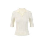 French-Inspired Ribbed Half Sleeve Polo Knit Top