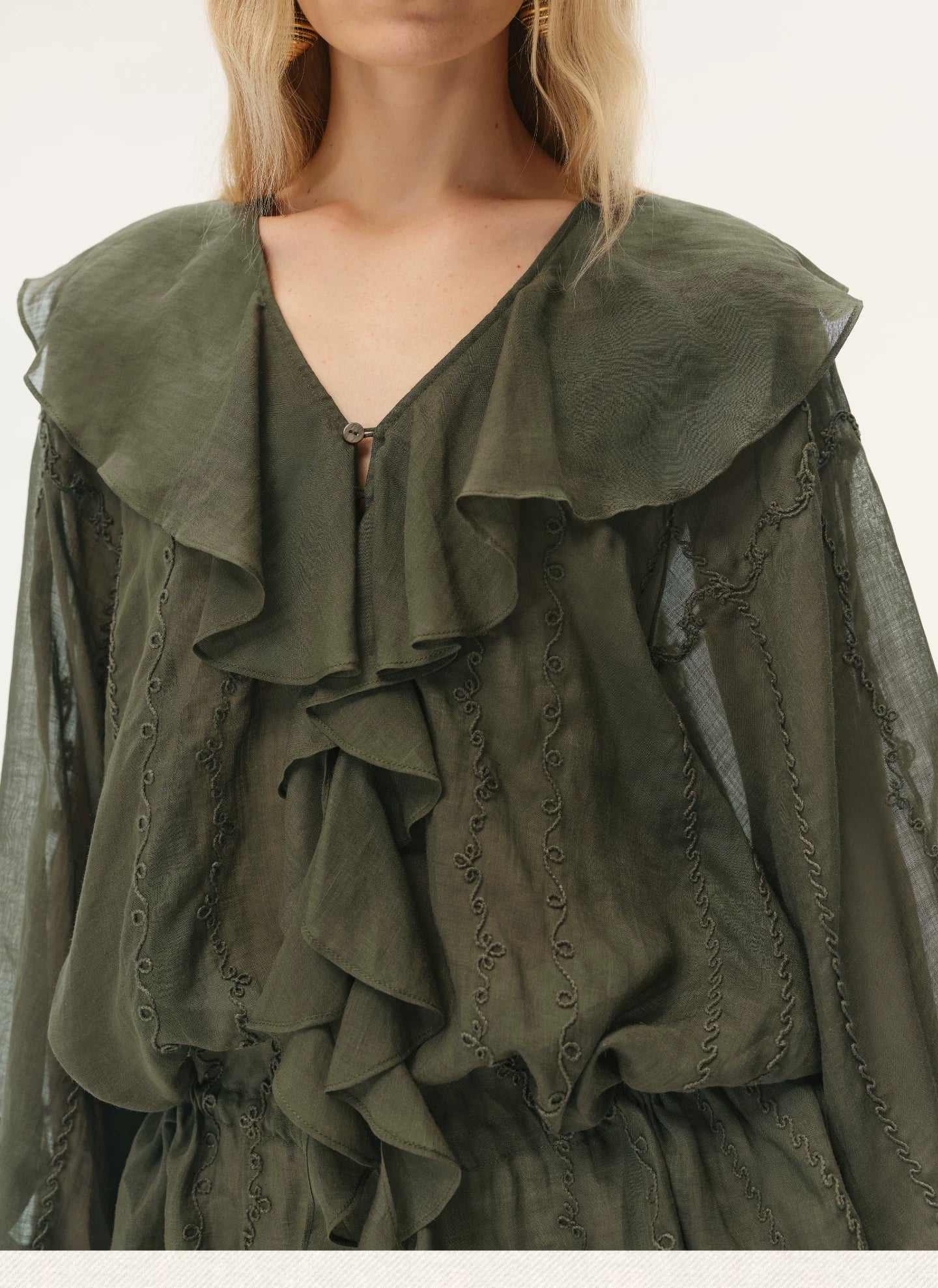 Embroidered Ruffle Collar Blouse