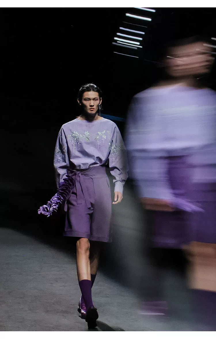 Purple Petal-Shaped High-Waist Loose Shorts
