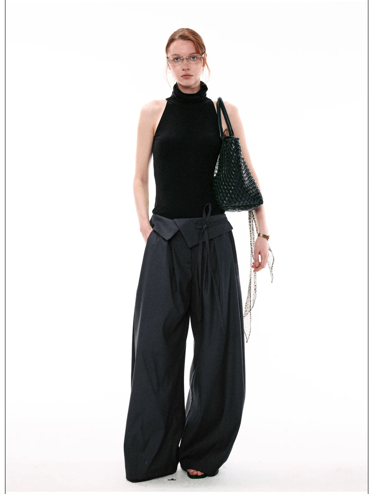 French Style Foldover Wide-Waist Tie Loose Wide-Leg Pants Secondary image