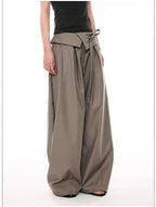 French Style Foldover Wide-Waist Tie Loose Wide-Leg Pants