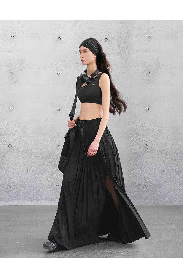 Loose Casual Elastic Waist Pleated Skirt