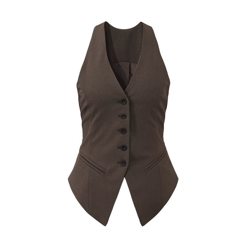 French-Inspired V-Neck Sleeveless Fitted Vest