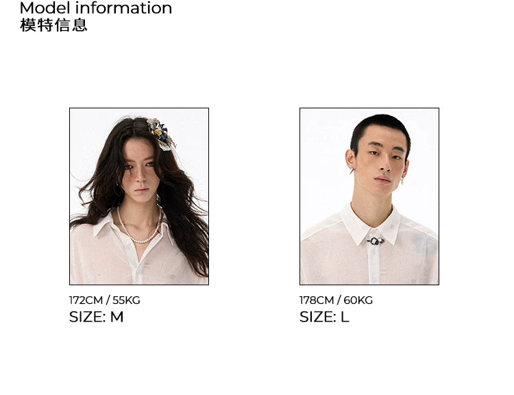 All-Over Print Lightweight Semi-Sheer Crinkled White Shirt