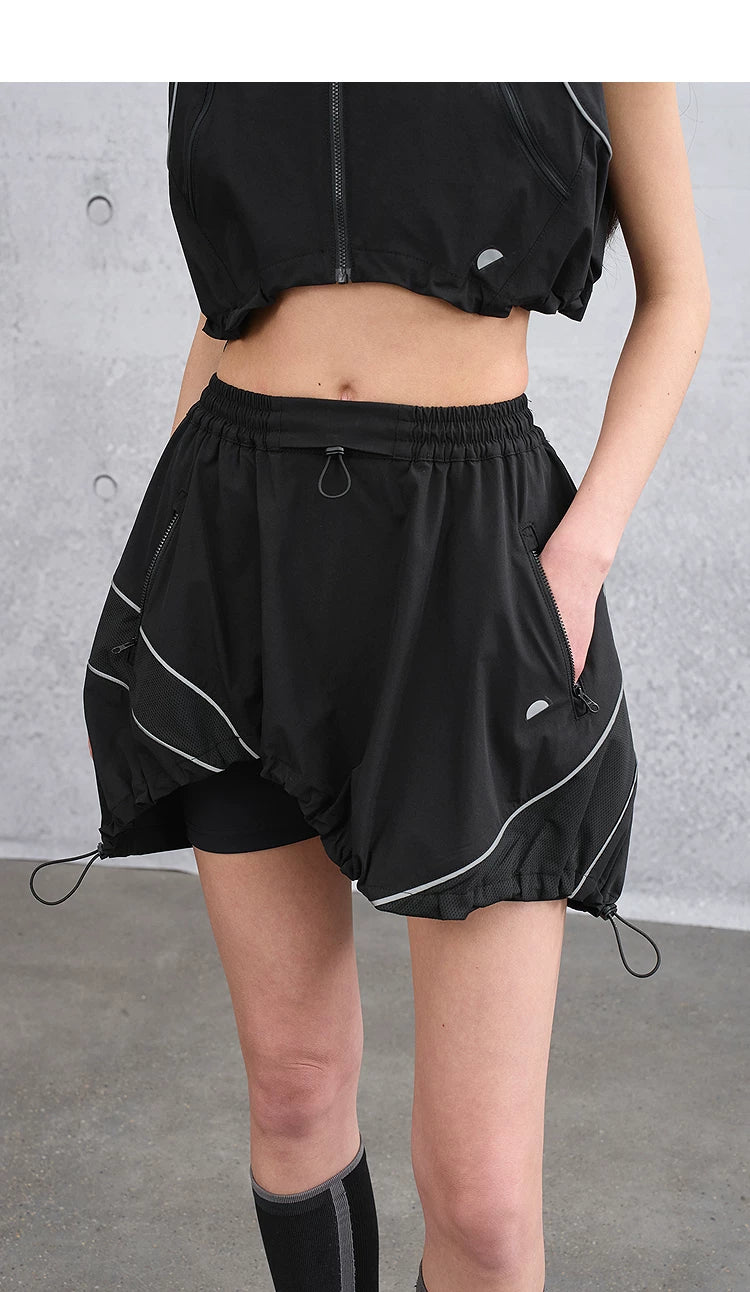 Women’s Elastic Waist Two-in-One Peplum Skort