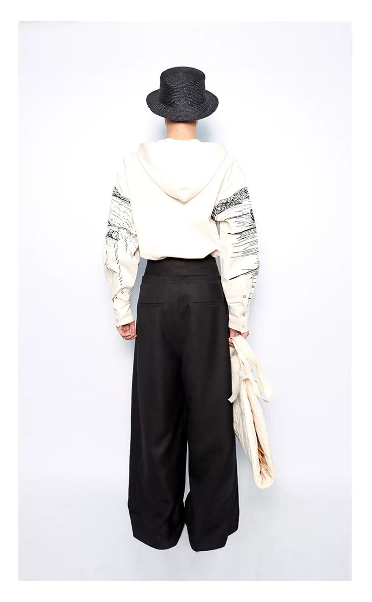 Vintage High-Waist Ruched Loose Wide-Leg Pants
