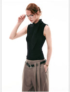 Elegant French Tie-Neck Sleeveless Fitted Top