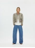 Vintage Washed Cropped Jacket with Plaid Lining