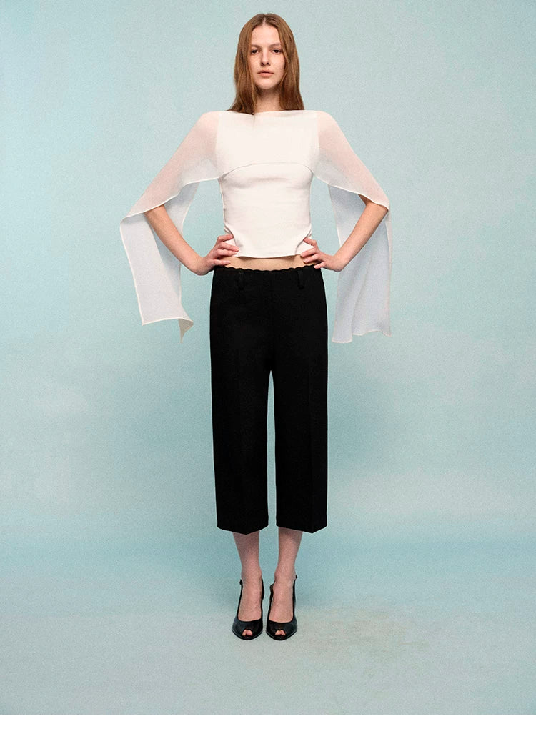 French Sheer Shawl Off-Shoulder Backless Top