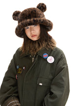 Plush Leopard Print Bucket Hat with Bear Ears – Cute Bear Hat