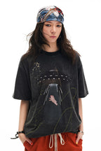 Alien UFO Pig Graphic Short Sleeve T-Shirt