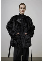 Black Faux Shearling Fur-Lined Coat