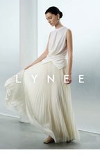 Elegant Chiffon Pleated A-Line Maxi Skirt