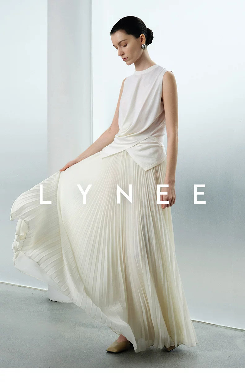 Elegant Chiffon Pleated A-Line Maxi Skirt