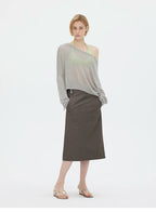 Asymmetric Shoulder Lyocell Linen Knit Cover-Up