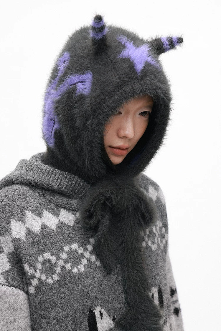 Grotesque Faux Mink Snail Star Knit Beanie