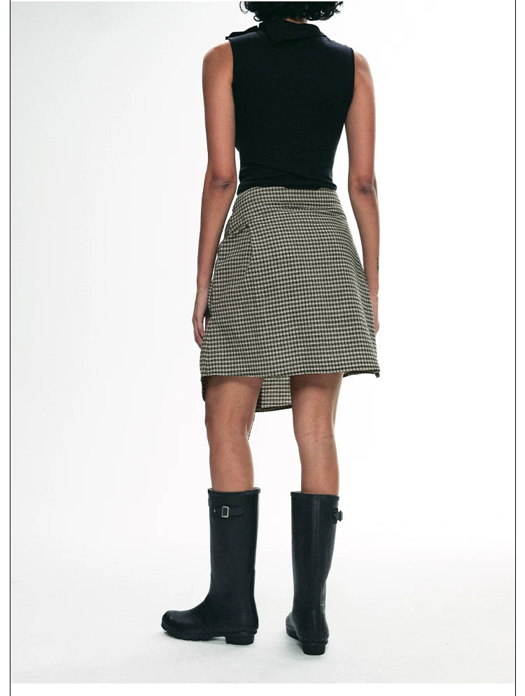 Deconstructed Plaid Shirt Dress with Irregular Two-Way Design