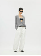 Deep V-Neck 100% Merino Wool Lightweight Cardigan