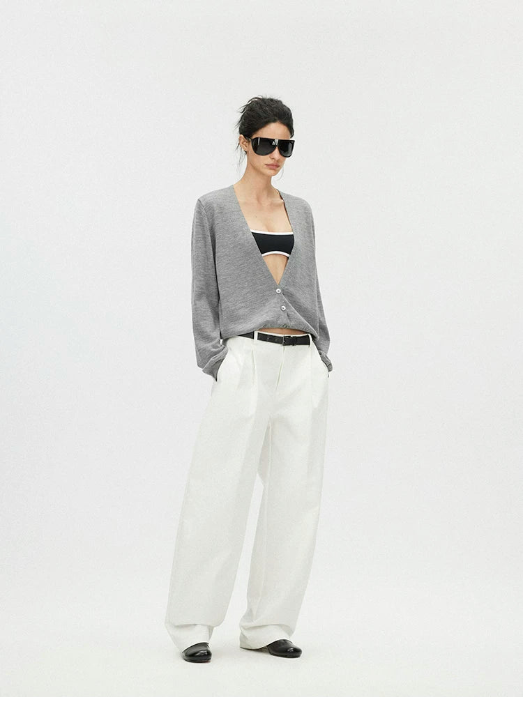 Deep V-Neck 100% Merino Wool Lightweight Cardigan