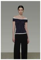 Contrast Color Off-Shoulder T-Shirt
