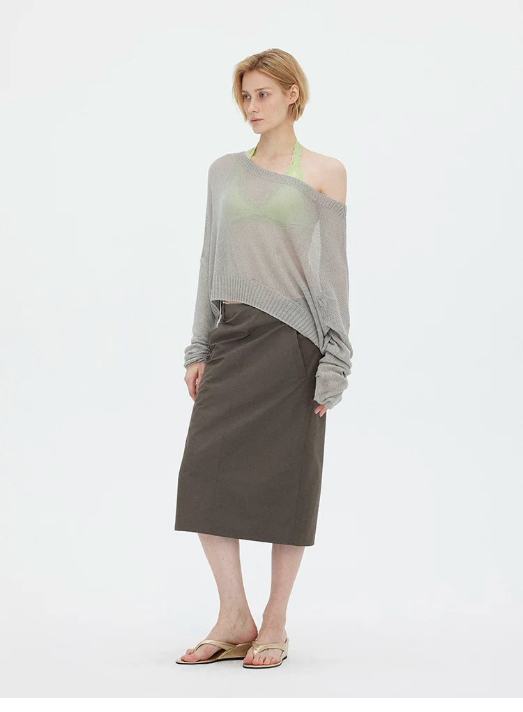 Asymmetric Shoulder Lyocell Linen Knit Cover-Up