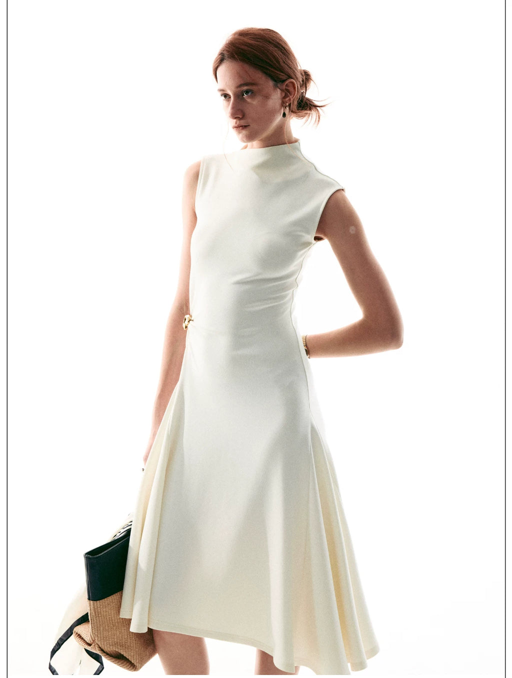 French Style Sleeveless Knot Detail Casual Work Dress