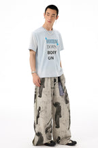 All-Over Puff Texture Casual Pants with Side Zipper