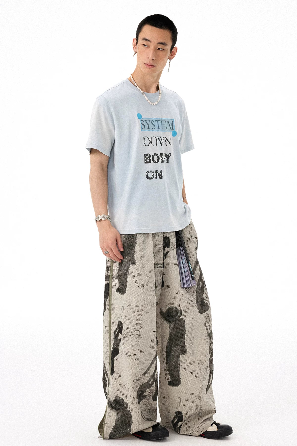 All-Over Puff Texture Casual Pants with Side Zipper