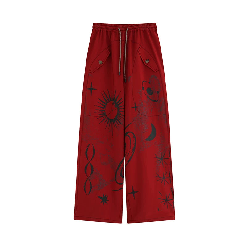 Retro Sun Print Loose Fit Casual Pants – Breathable Spring/Summer Trousers