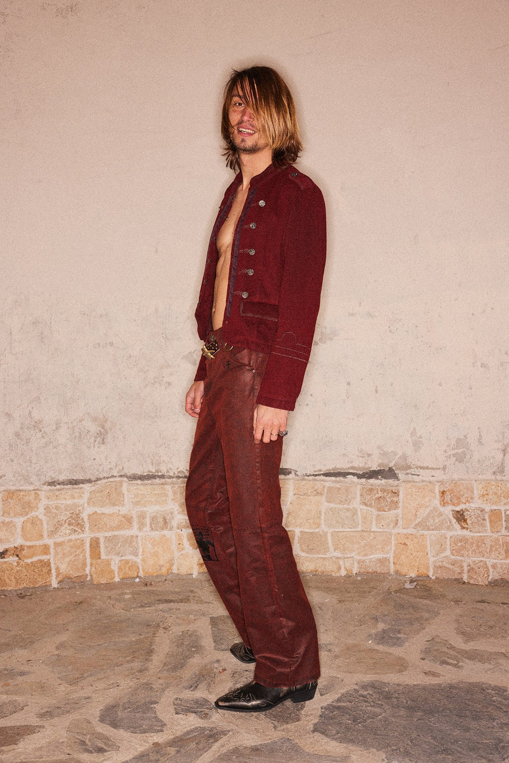 Printed Coated Bootcut Jeans