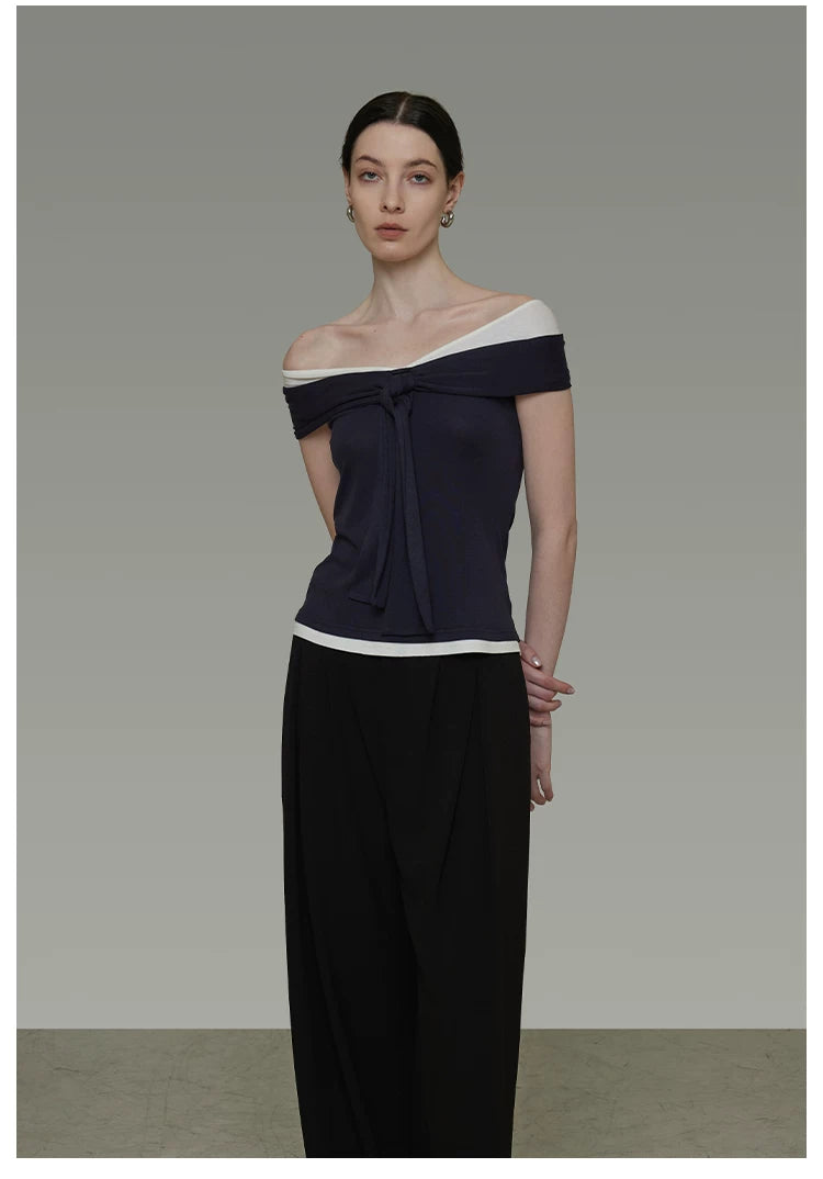 Contrast Color Off-Shoulder T-Shirt Secondary image