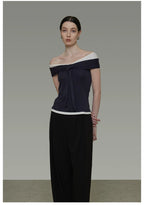 Contrast Color Off-Shoulder T-Shirt