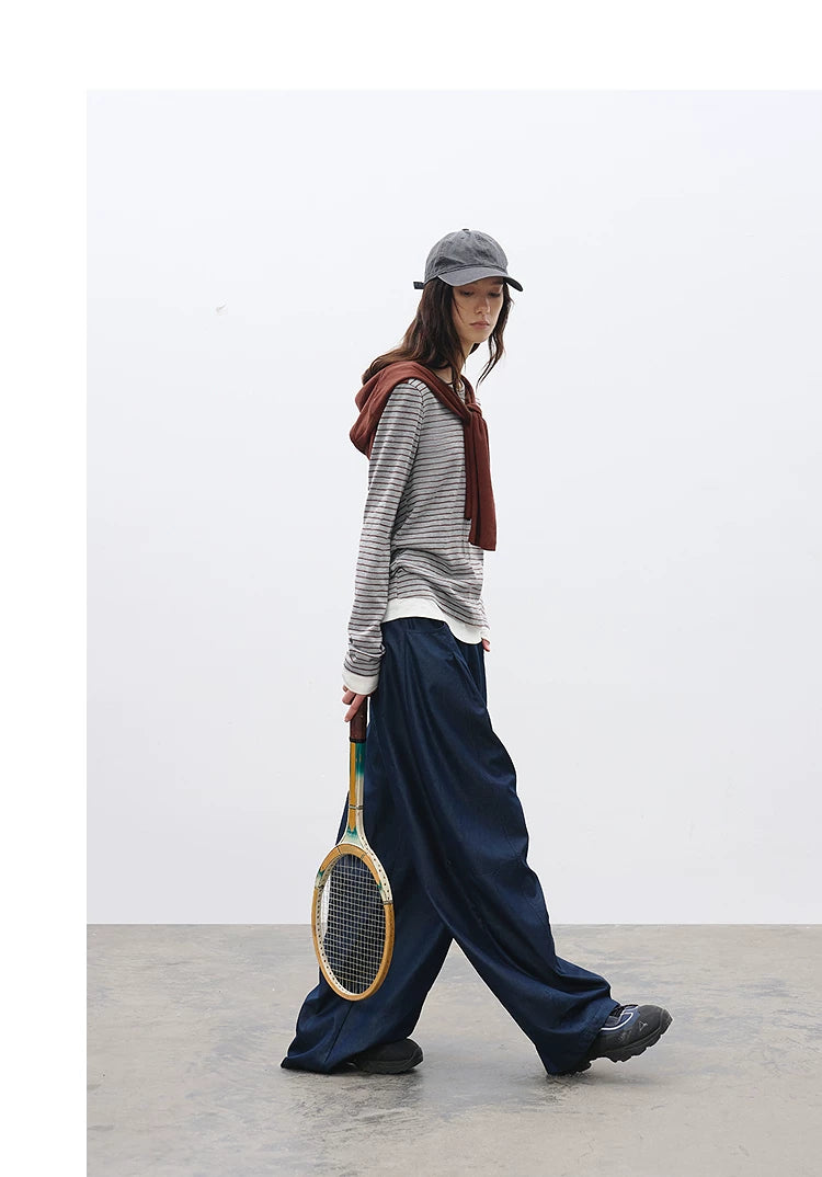 Crew Neck Relaxed Fit Layered-Look Striped T-Shirt – Casual Two-in-One Tee