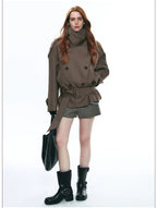 French Vintage Double-Breasted Cropped Trench Jacket