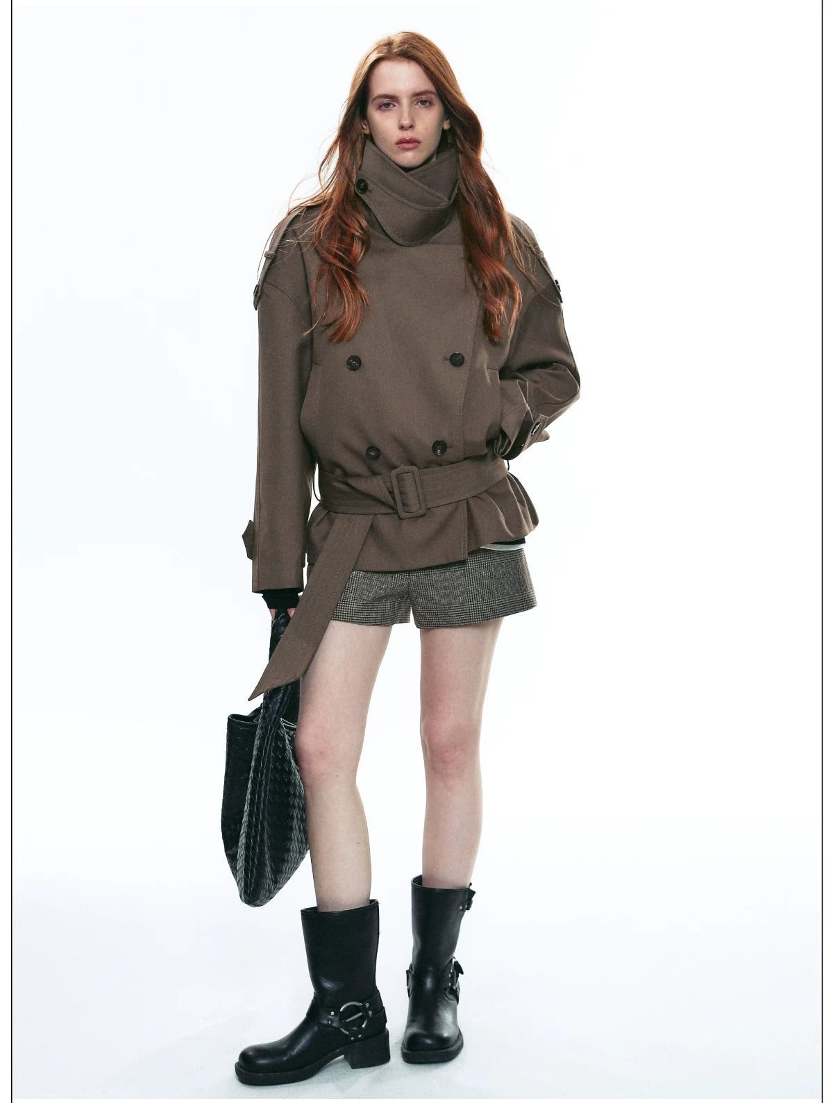 French Vintage Double-Breasted Cropped Trench Jacket