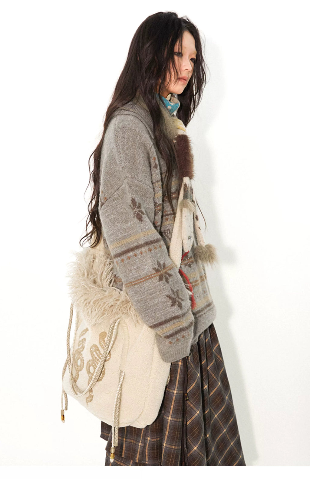 Snake Print Lamb Wool Embroidered Bag
