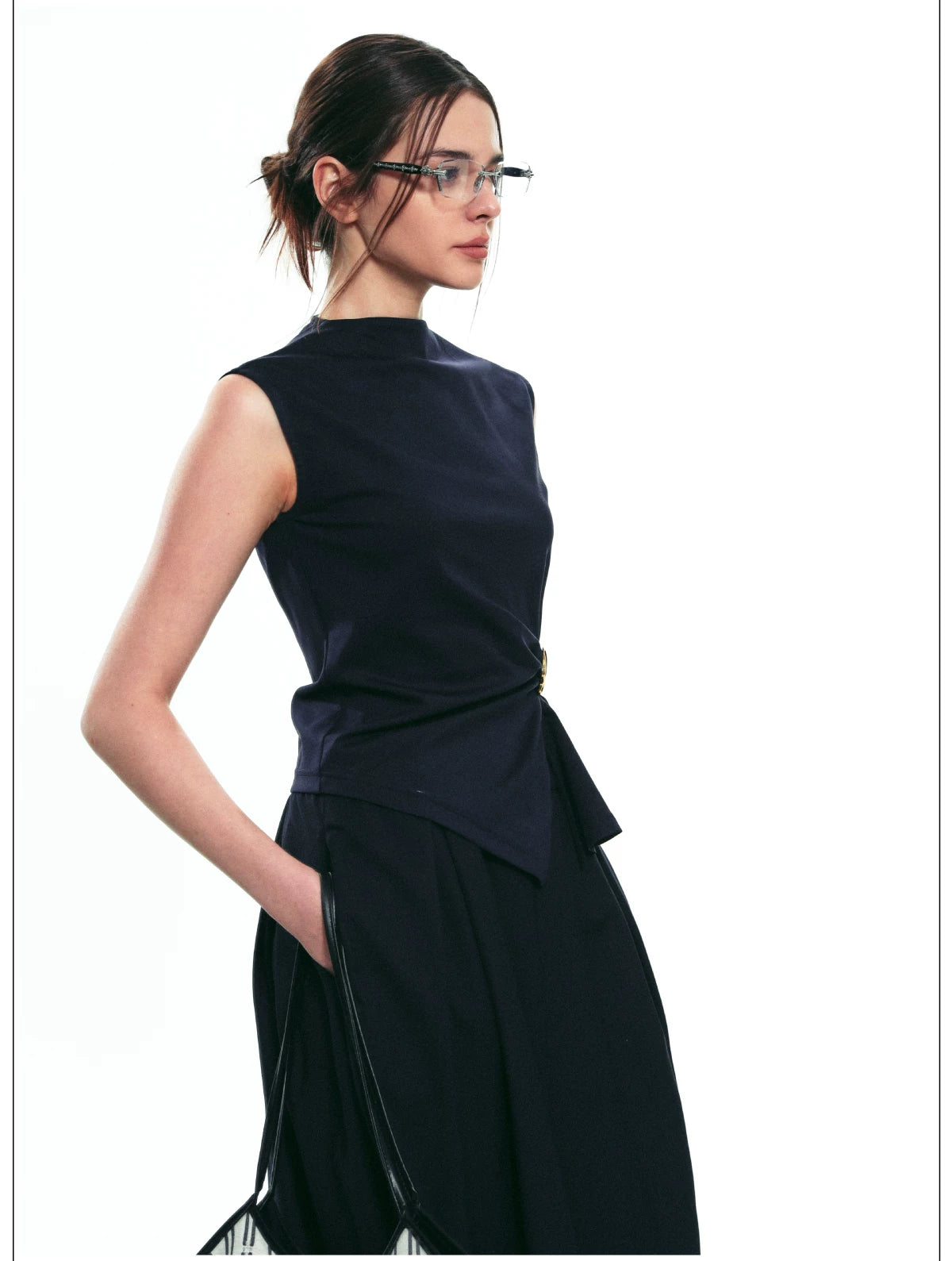 French-Inspired Slim-Fit Sleeveless Twist Top Set