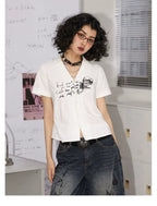 Rock Print Pleated Short Sleeve Shirt
