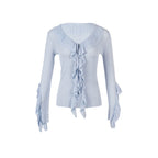 Lace Ruffle V-Neck Knit Cardigan